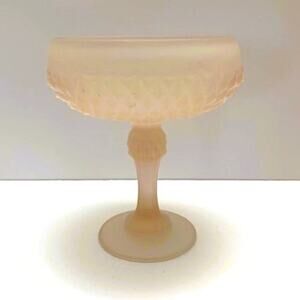 Vintage Pink Satin Indiana Glass Diamond Point Pattern Pedestal Candy Dish